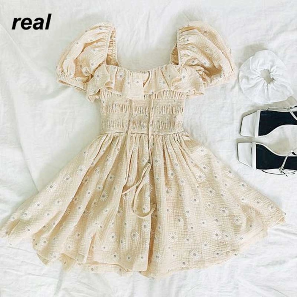 Cream Boho OFF shoulder Floral Print Mini  DRESS - Picture 9 of 9